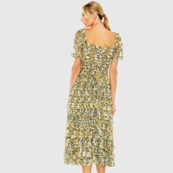 NWT Mac Duggal Ruffle Tea-Length Floral Dress Size 10 – Garden Party Style - Picture 3 of 4